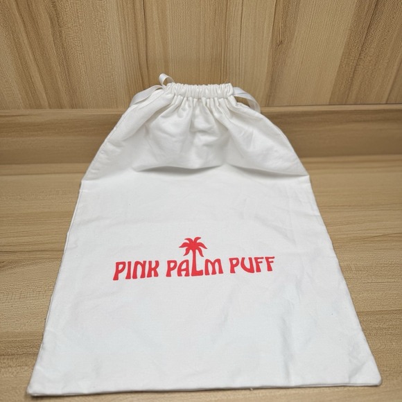 Pink Palm Puff Handbags - Pink Palm Puff Bag Drawstring Dust Pouch String Cream White Logo Accessory